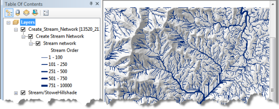 ArcMap nach dem Ausführen des Tasks "Create Steam Network" ArcMap nach dem Ausführen des Tasks "Create Steam Network"